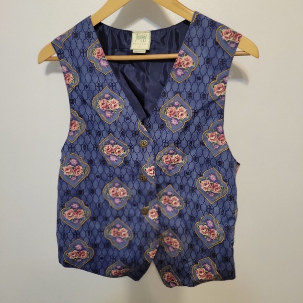 Flower print vintage vest periwinkle‎ large